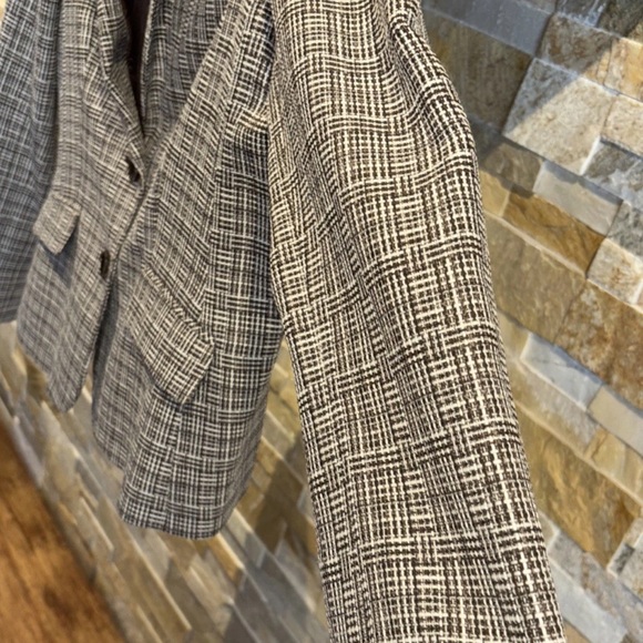 JONES STUDIO CHOCOLATE TWEED 2 BUTTON BLAZER SIZE 14 CLASSIC COLLARED - Picture 8 of 12